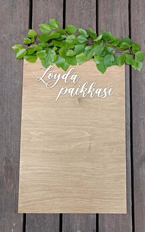Läydä paikkasi vaneriteksti