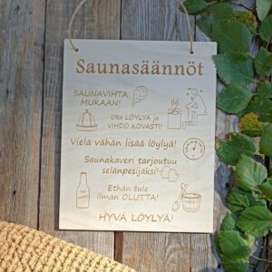 Saunasäännöt-kyltti