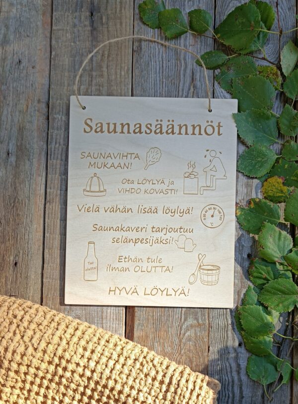 Saunasäännöt-kyltti